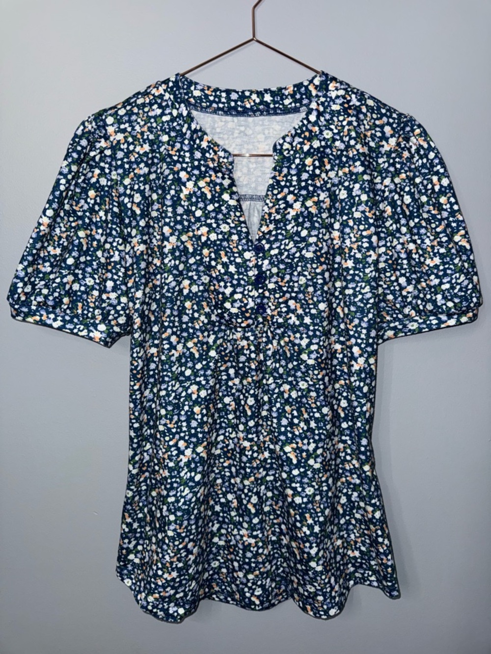 Amazon Navy Floral Short Sleeve Blouse